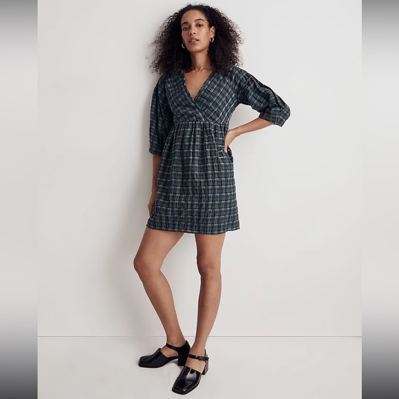 K1 Marianna Puff-Sleeve Mini Dress in Plaid - Picture 2 of 10
